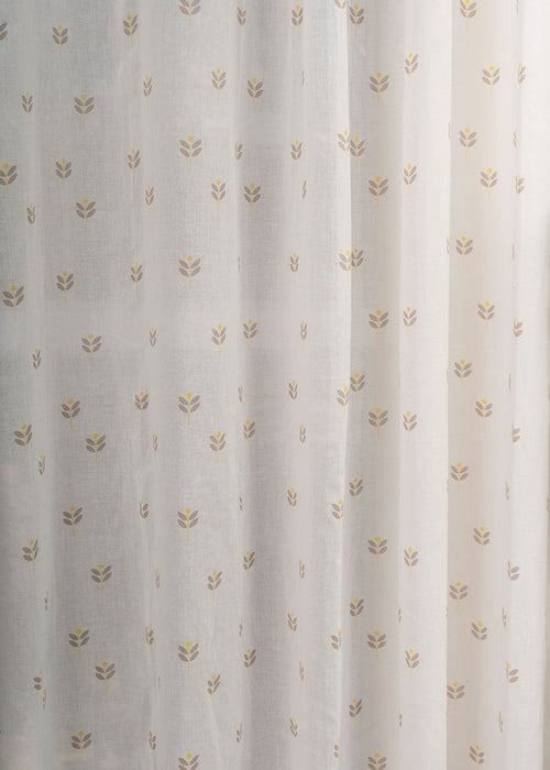 Sapling printed sheer Fabric - Yellow