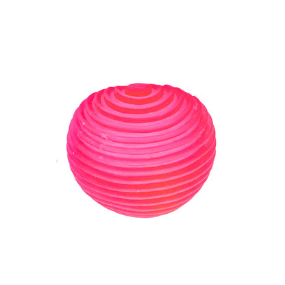 The Sensory Lab Sugar Skwish Ball is a round, bright pink ball with evenly spaced horizontal ridges, resembling a textured sphere, set against a white background.