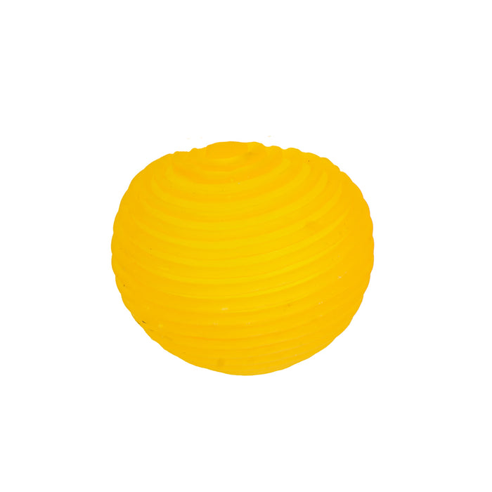 The Sensory Lab Sugar Skwish Ball is a bright yellow, spherical ball with a ribbed, textured surface, shown against a plain white background.