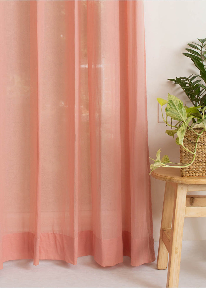 Solid Clay sheer 100% cotton plain curtain for Living room & bedroom - Light filtering - Rust - Single Piece
