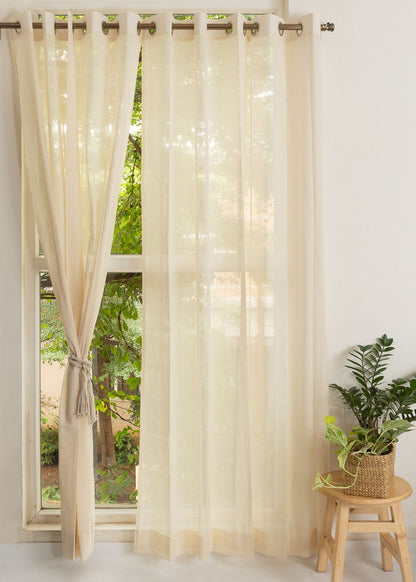 Solid Cream sheer 100% cotton plain curtain for Living room & bedroom - Light filtering - Single Piece