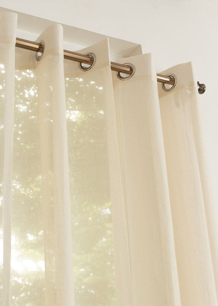 Solid Cream sheer 100% cotton plain curtain for Living room & bedroom - Light filtering - Single Piece