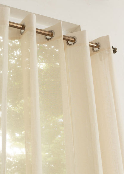 Solid Cream sheer 100% cotton plain curtain for Living room & bedroom - Light filtering - Single Piece