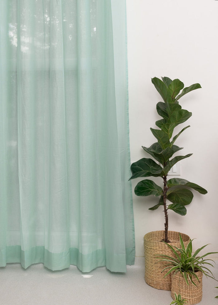 Solid Nile Blue sheer 100% cotton plain curtain for Living room & bedroom - Light filtering - Single Piece