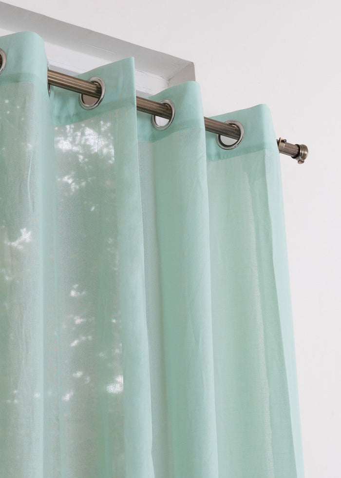 Solid Nile Blue sheer 100% cotton plain curtain for Living room & bedroom - Light filtering - Single Piece