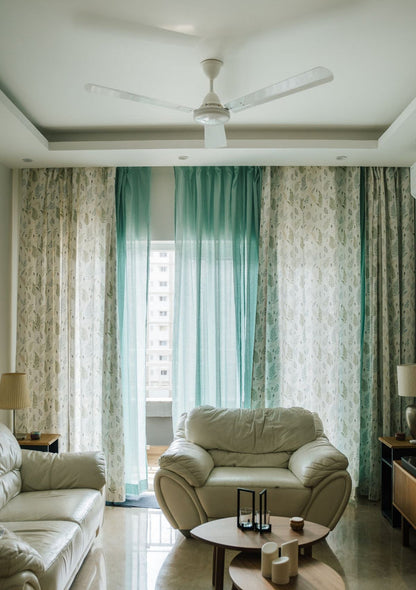 Solid Nile Blue sheer 100% cotton plain curtain for Living room & bedroom - Light filtering - Single Piece