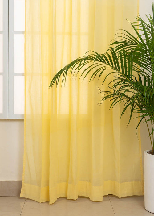 Solid Pale Yellow sheer 100% cotton plain curtain for Living room & bedroom - Light filtering - Single Piece
