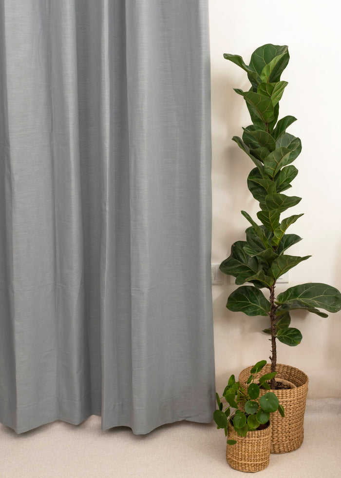Solid Ultimate grey 100% cotton plain curtain for bedroom - Room darkening - Single Piece