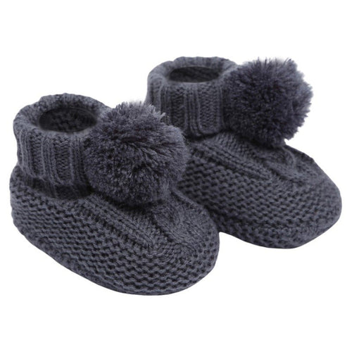 Steel Blue 'Elegance' Cable Knit Bootees w/Pom Pom : ABO12-SB