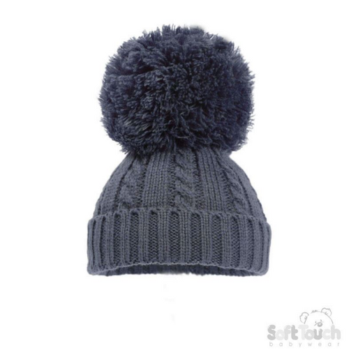 Steel Blue 'Elegance' Cable Knit Hat w/Pom Pom : H652-SB-MED