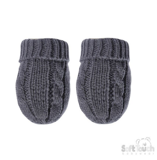 Steel Blue 'Elegance' Cable Knit Mittens : BM12-SB-SM