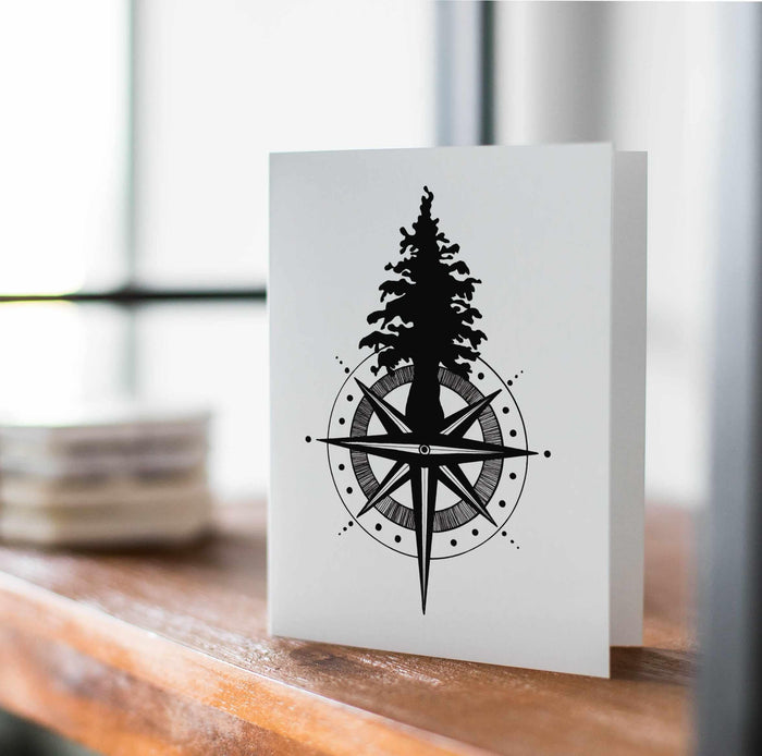 PinkPolish Design Note Cards "Tall Tree Compass" Handmade Notecard