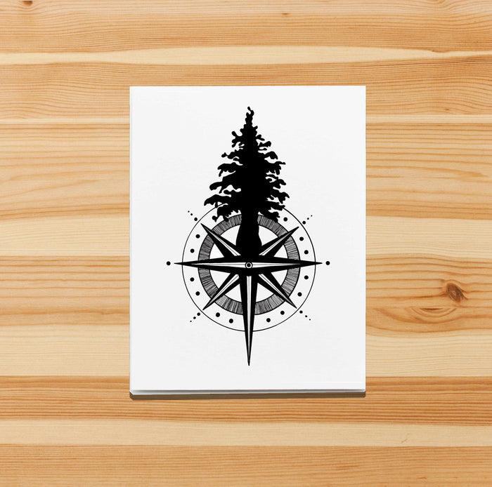 PinkPolish Design Note Cards "Tall Tree Compass" Handmade Notecard