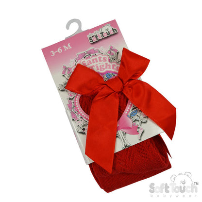 Tights W/Long Bow - Red Chevron - (NB-24 Months) T120-R