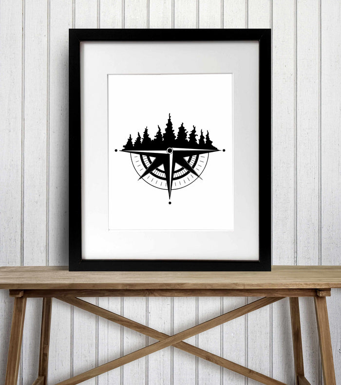 PinkPolish Design Art Prints "Tree Ridge Compass" Ink Drawing: Art Print