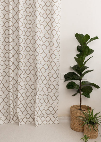 Trellis printed cotton Fabric - Walnut-Grey