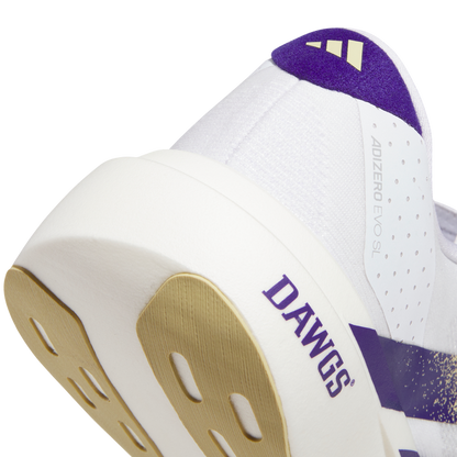 adidas University of Washington Adizero Evo SL Running Shoes | Cloud White / Team College Purple / Team Sand | Men's