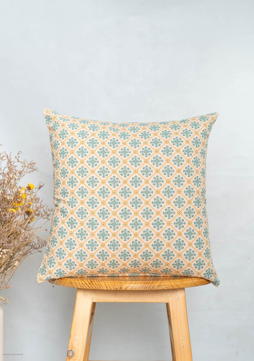 Yura 100% cotton geometric cushion cover for sofa - Aqua blue